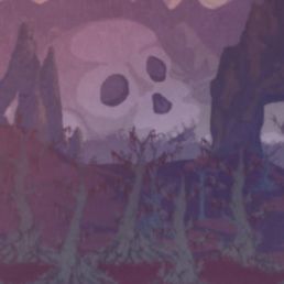 Terraria art of dead trees in front of a giant skull